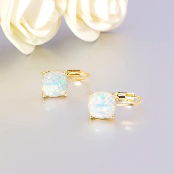 Gold Opal Drop Earrings - Picture 3 of 4